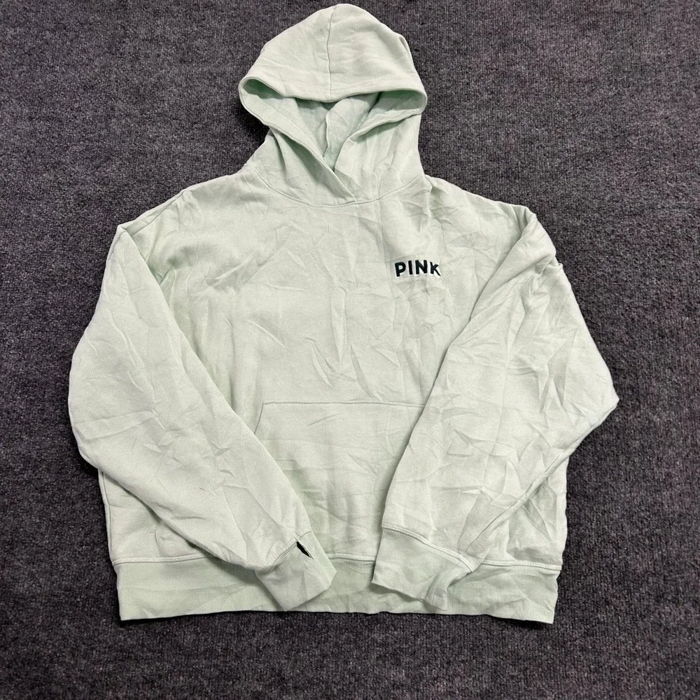 Pink Hoodie Womens Size L Green Ski Aspen Graphic Pullover Pocket Casual Rip - Picture 1 of 7